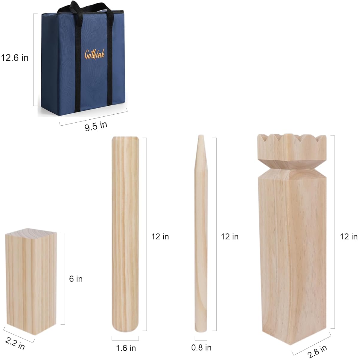 GOTHINK Premium Kubb Game Set Unleash the fun and competition with this classic strategy game. Comes with rules and carry bag. perfect for kids and adults