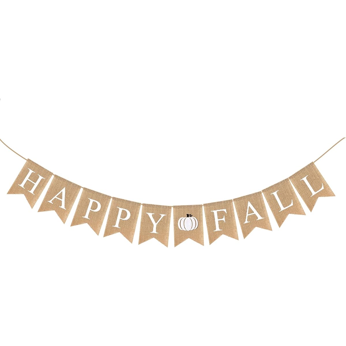 Adurself Happy Fall Burlap Banner White Jute Burlap Pumpkin Garland Harvest Hearth Fireplace Wall Hanging for Home Office School Party Decor Thanksgiving Decorations