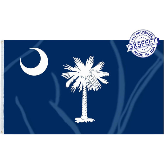 AMZFLAG South Carolina State Flag 3x5ft Made in the USA Heavy Duty 3 Layer SC South Carolina State Flag Thick Material Palmetto State Flag with 2 Brass Grommets