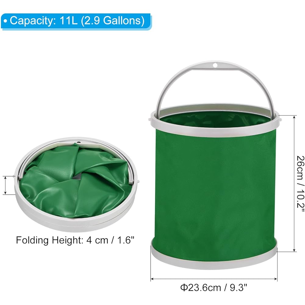 PATIKIL Fishing Bucket Water Tank Cleaning Bucket Foldable with Handle for Camping Car Wash 11L Green 2 Pieces
