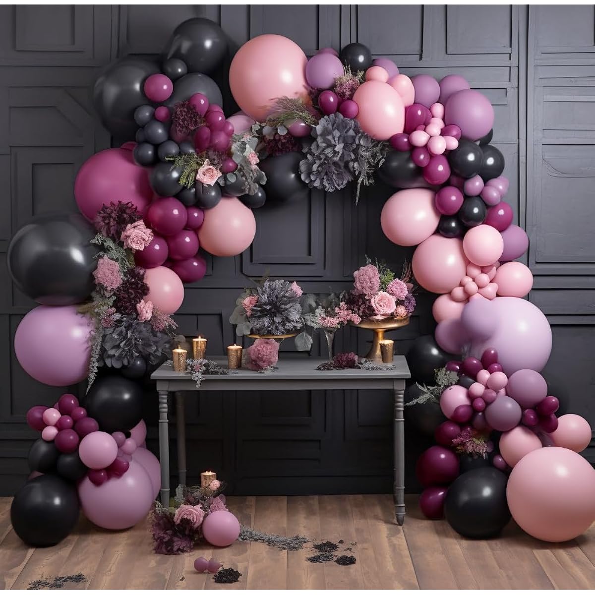 Burgundy Balloon Garland Black Pink Balloon Double Plush Dark Purple Balloon Plum Pastel Lavender Balloon Arch Kit Baby Shower Birthday Wedding Halloween Party Decoration