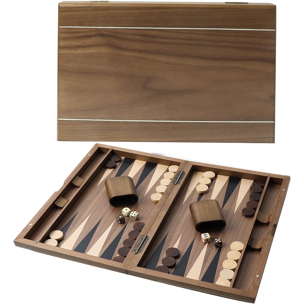 GSE Premium Wooden Foldable Inlay Backgammon Board Game Set Classic Traditional Board Game Portable Travel Board Game for Kids and Adults (Double Stripes - 17 Inch)