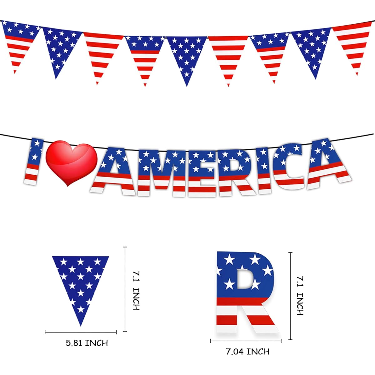 Patriotic Decorations 4th of July Decorations 50 Pieces Independence Day Party Supplies Patriotic Flag Banners Red White Blue Balloons Swirl Cake Toppers Memorial Day Flags Presidents Day