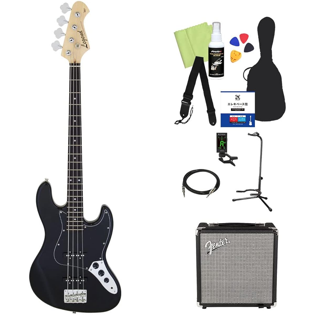 LEGEND LJB-Z Bass Beginner 12-piece Set [Fender Amplifier Included] B-BK Jazz Bass Type Legend