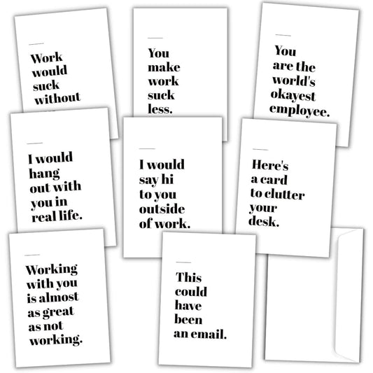 24 Funny Employee Appreciation Cards with Envelopes - 8 Unique Staff Appreciation Card Designs - Employee Appreciation Cards Bulk Set 24 Praise Cards with Employees and Envelopes - Happy Anniversary Cards for Work Set with Envelopes (Funny)