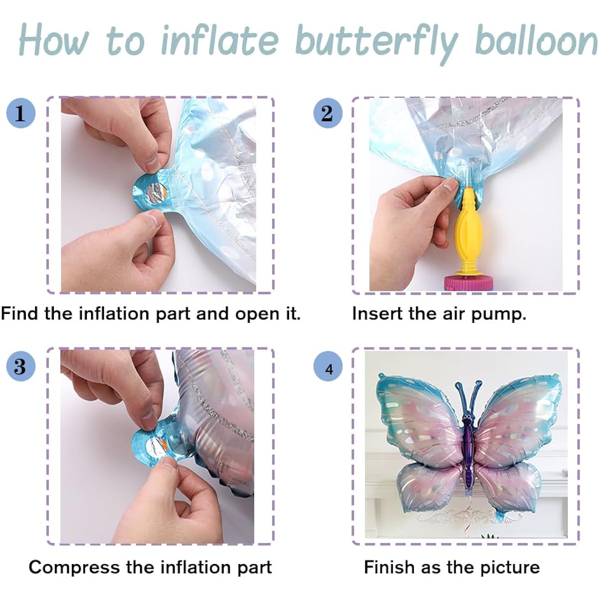 Butterfly Balloons 4pcs 40inch Blue Purple Butterfly Foil Mylar Balloons for Butterfly Theme Party Wedding Birthday Baby Shower Party Decorations (4 Butterflies)