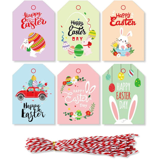 48 Pieces Easter Gift Tags, Rabbit Paper Tags for Party Events Craft Marking Hang Tags with 50 Strings (6 Patterns Equal Mix) MGPFERD