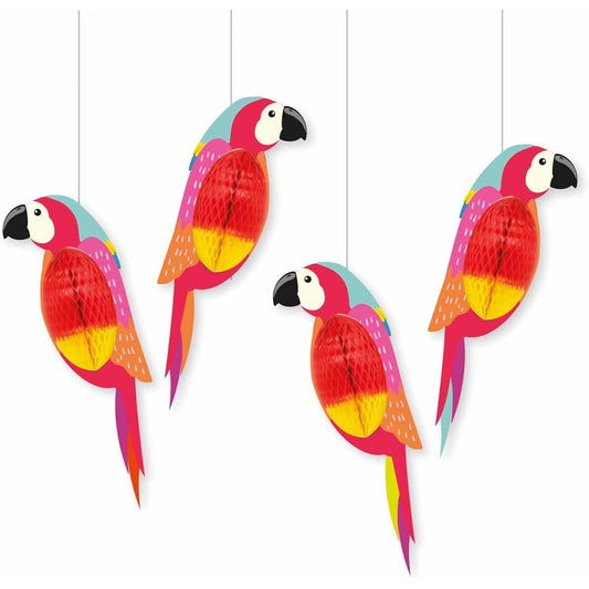 Amscan 9914520 - Club Tropicana Summer Party Honeycomb Parrot Decorations - 4 Pack