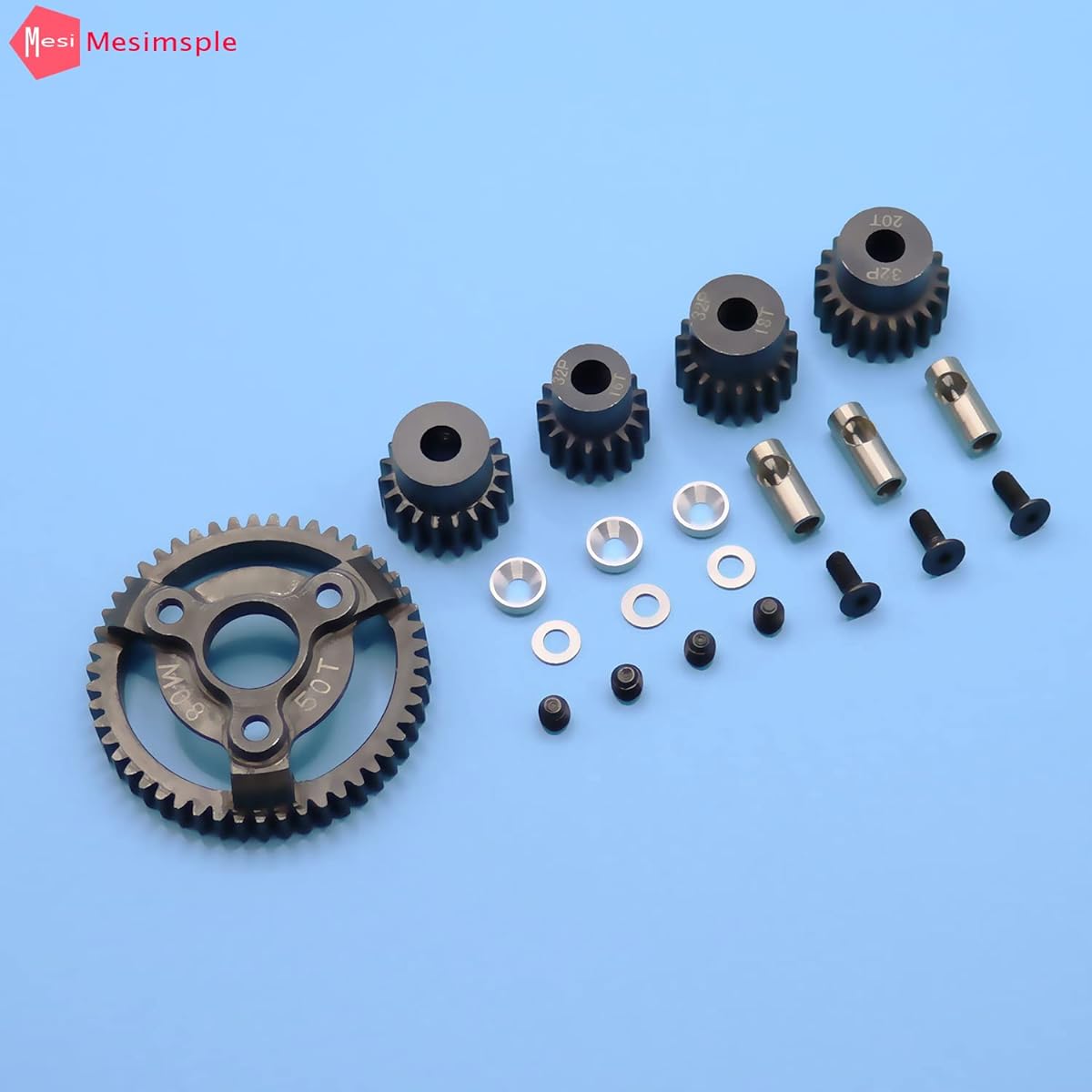 Mesimsple Steel Slash 2WD Spur Gear 50T 32P & Pinion Gear 16T 18T 19T 20T 1/10 2WD Rustler Stampede Transmission Gear Upgrade Parts