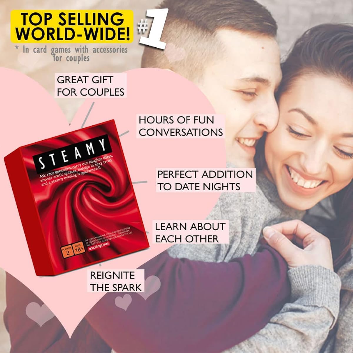 A steamy romantic conversation game with exciting questions and actions for couples to enjoy
