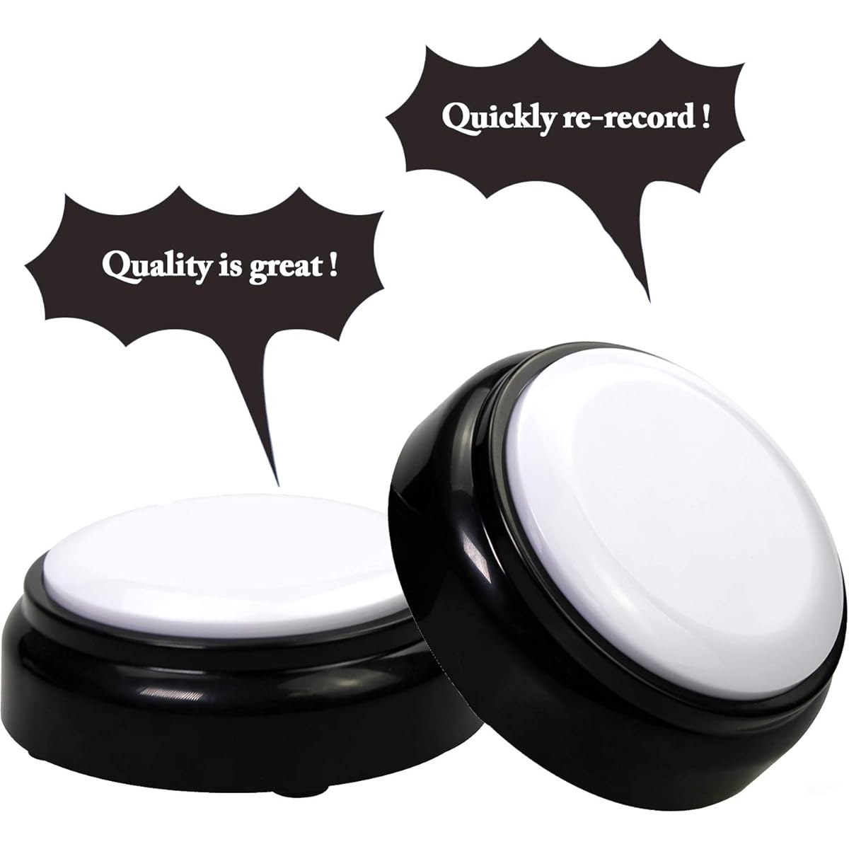 Cover Call Button Record & Play Your Own 30 Second Message Custom Recording Easy Sound Recorder Set of 2 (2pcs/White+Black)