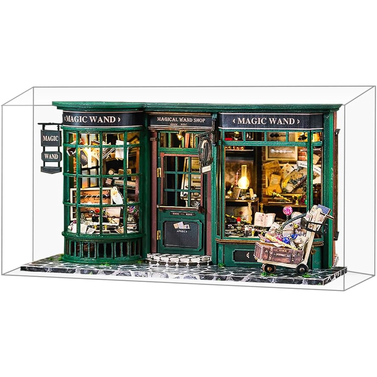 Fsolis DIY Miniature Dollhouse Kit with Furniture 3D Wooden Miniature House Kit with Dust Cover DIY Dollhouse Kit Magit House Miniature Kit (F32B)