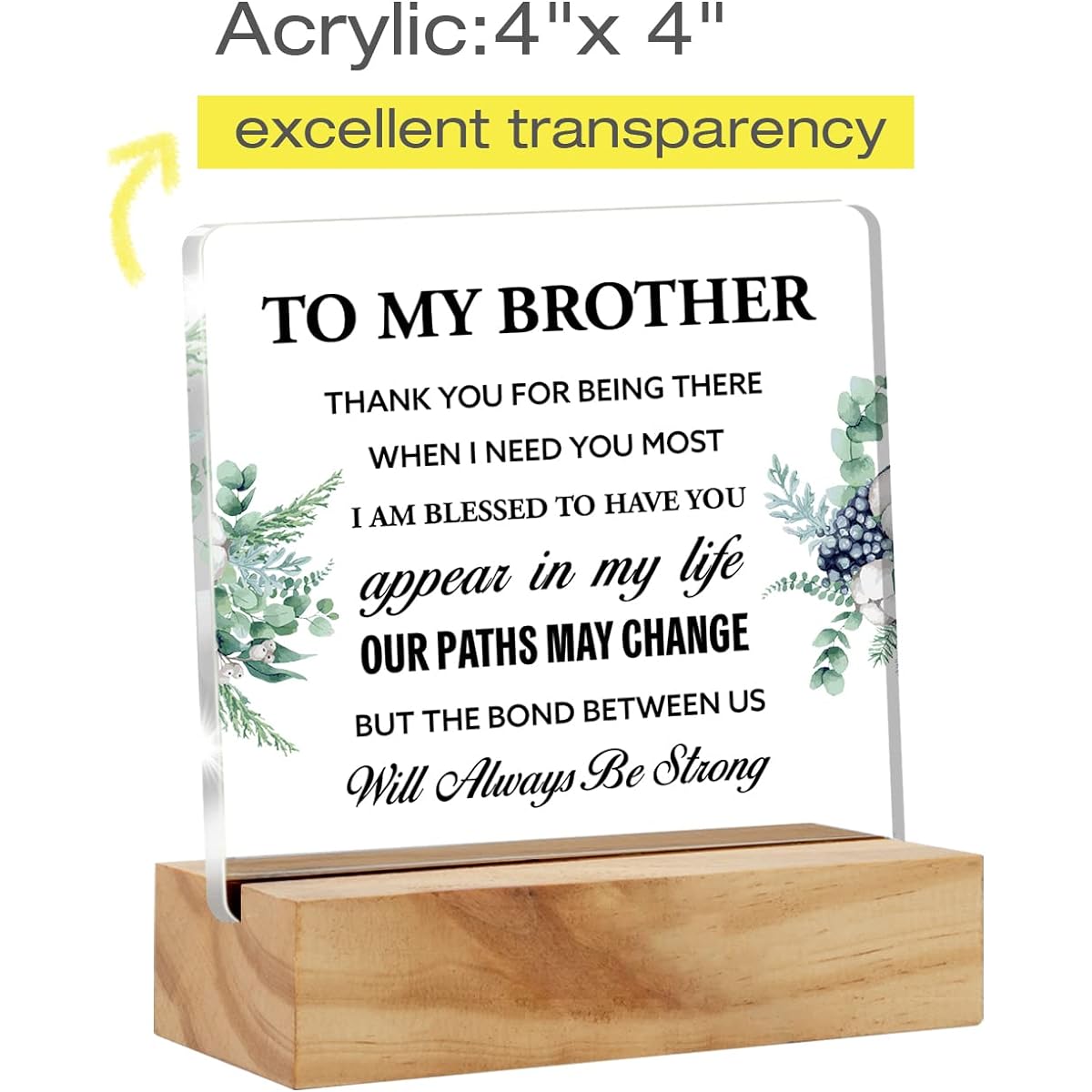 Brother Gift Best Brother Gifts From My Brother Thank You Desk Decoration Acrylic Desk Plaque with Wooden Stand Home Office Desk Sign Keepsake