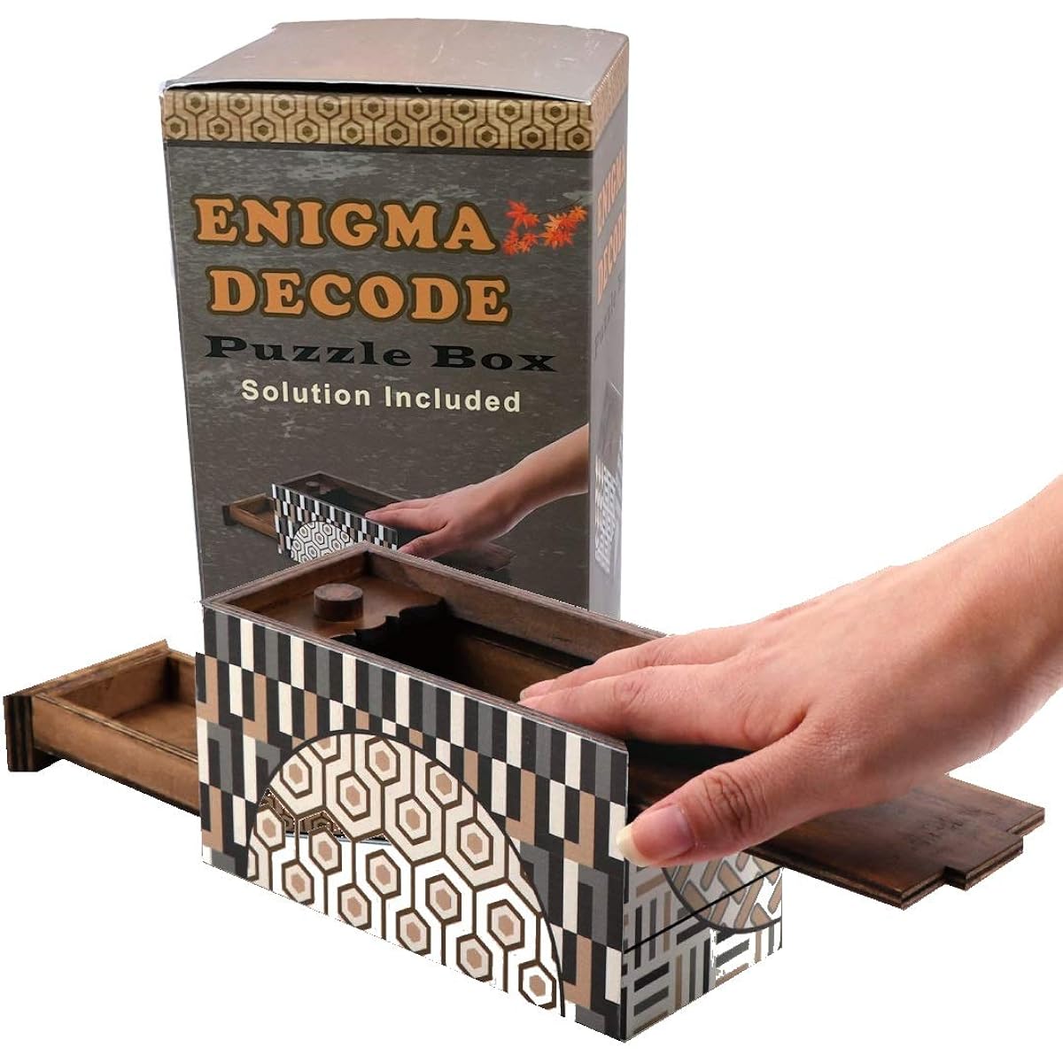 Enigma Decode Secret Puzzle Box - Money and Gift Card Holder Wooden Magic Trick Lock with 2 Hidden Compartments