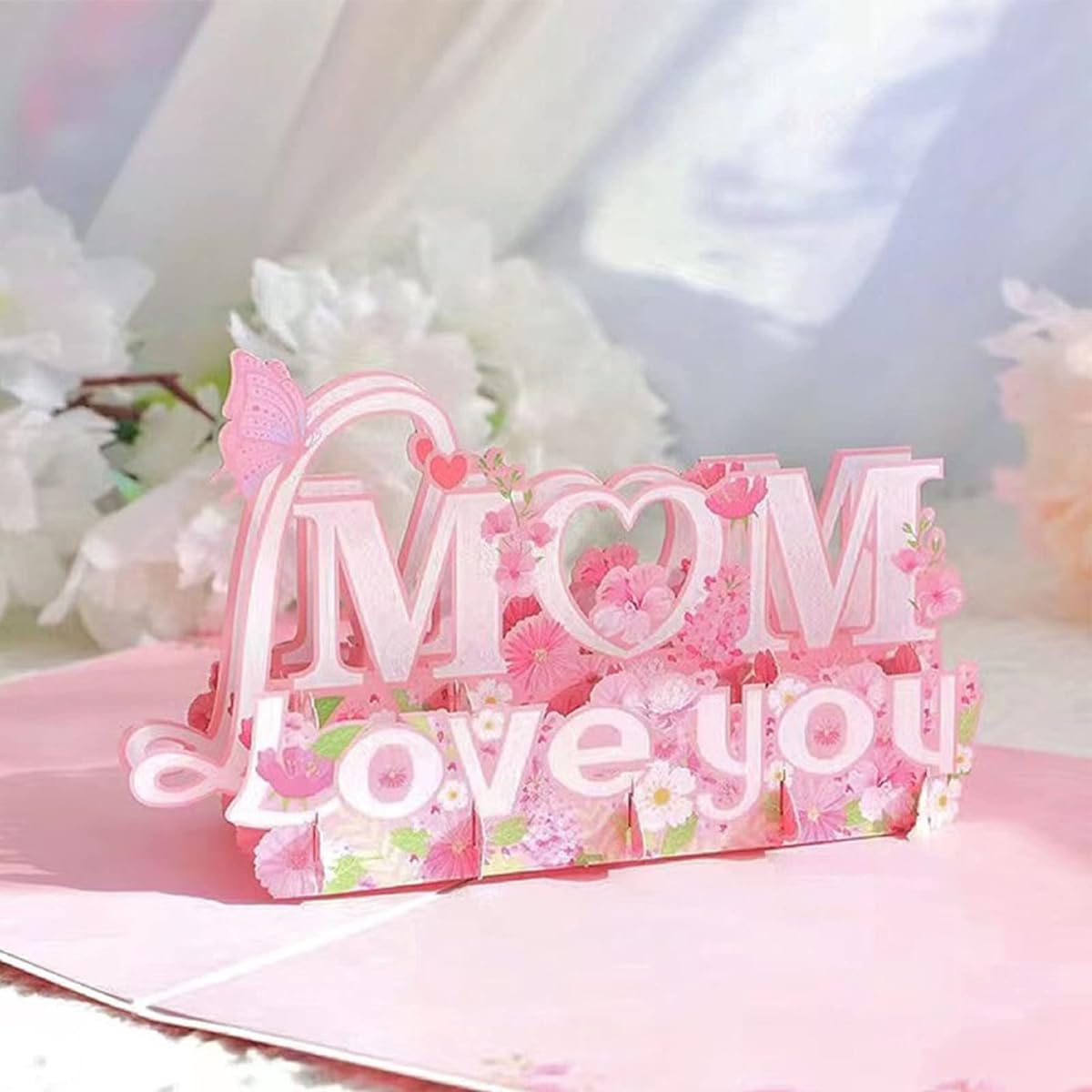 Wazoci Happy Mother's Day Pop Up Card with Envelope Mother's Day Card Happy Birthday Mom Card 3D Love You Mom Card for Wife/Grandma/Girlfriend/Daughter (Pink)