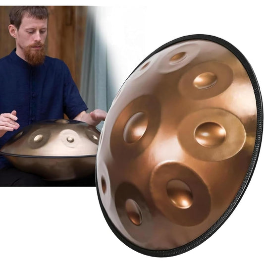 440Hz Handpan Drum D Minor 9-note Steel Hand Drum with Soft Handpan Bag, Handpan Mallet, Handpan Stand, and Dust-free Cloth (Color: Gold)