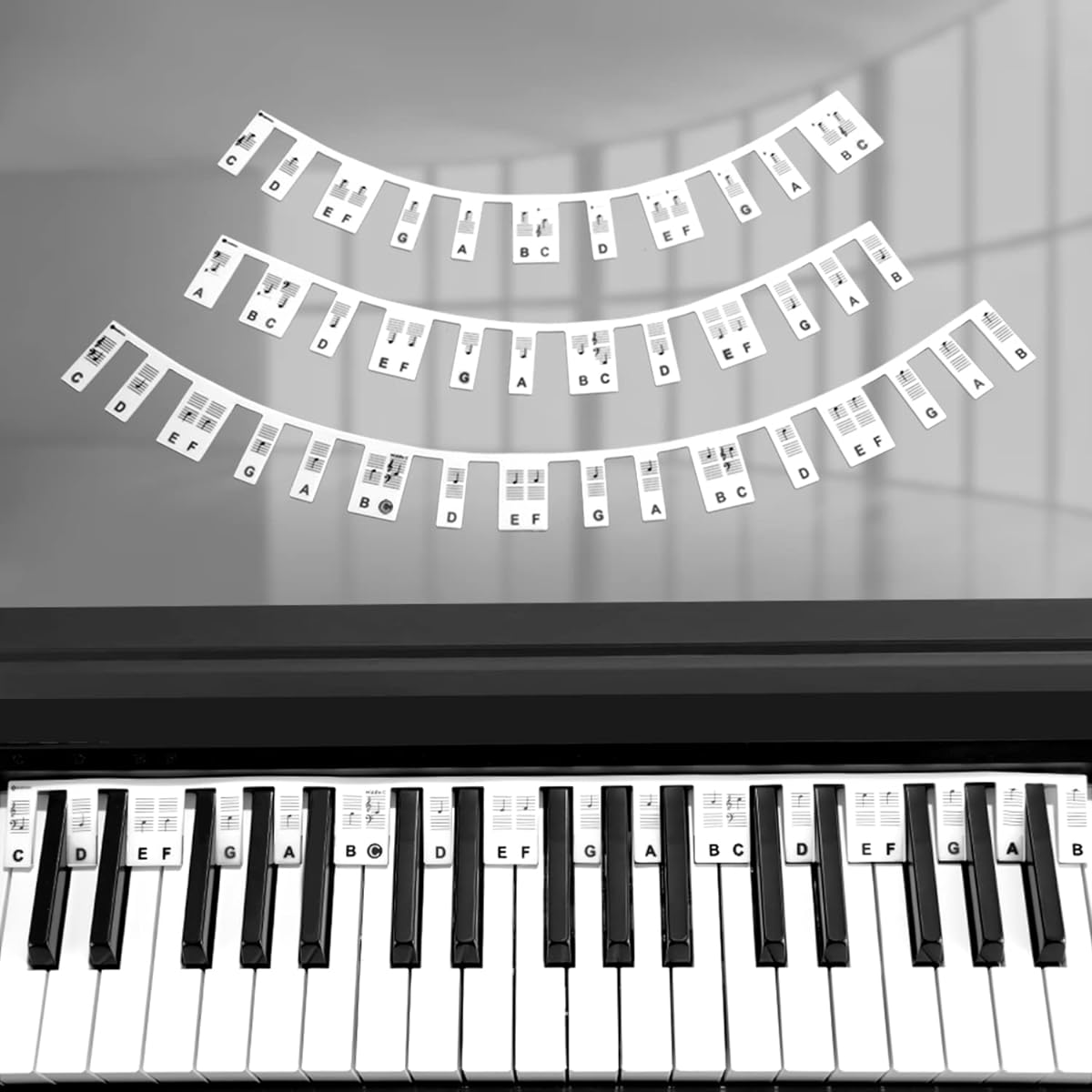 FRDERN Piano Note Guide for Beginners, Removable Piano Keyboard Note Labels for Learning, 88 Keys Full Size, Made of Silicone, No Stickers Required, Reusable (Classic Black)