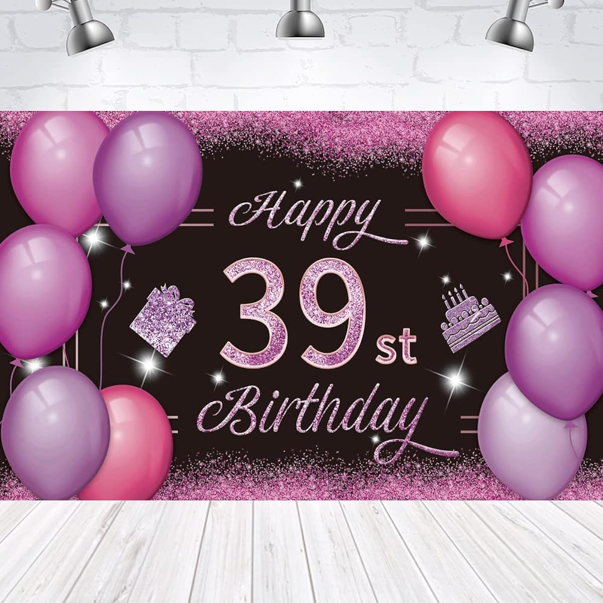 Happy 39st Birthday Backdrop Banner Pink Purple 39 Years Old Sign Poster 39 Birthday Party Supplies Anniversary Photo Booth Photo Background Birthday Party Decorations 72.8 x 43.3 Inch