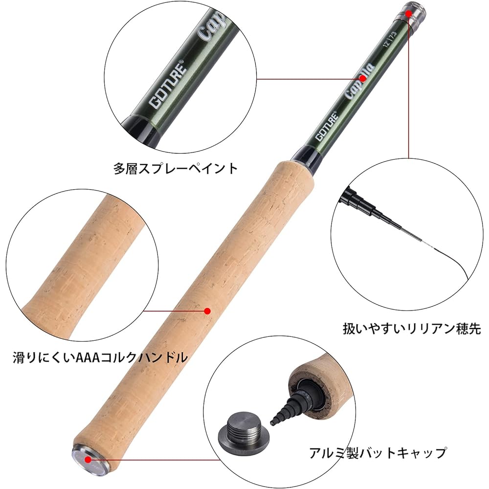Goture Tenkara Rod Set 2.7m/3.3m/3.6m Mountain Stream Rod Fly Rod Set Lightweight Carbon Fiber Mountain Stream Fishing/River Fishing Trout Yamame Char Rainbow Trout Amago Tenkara Rod