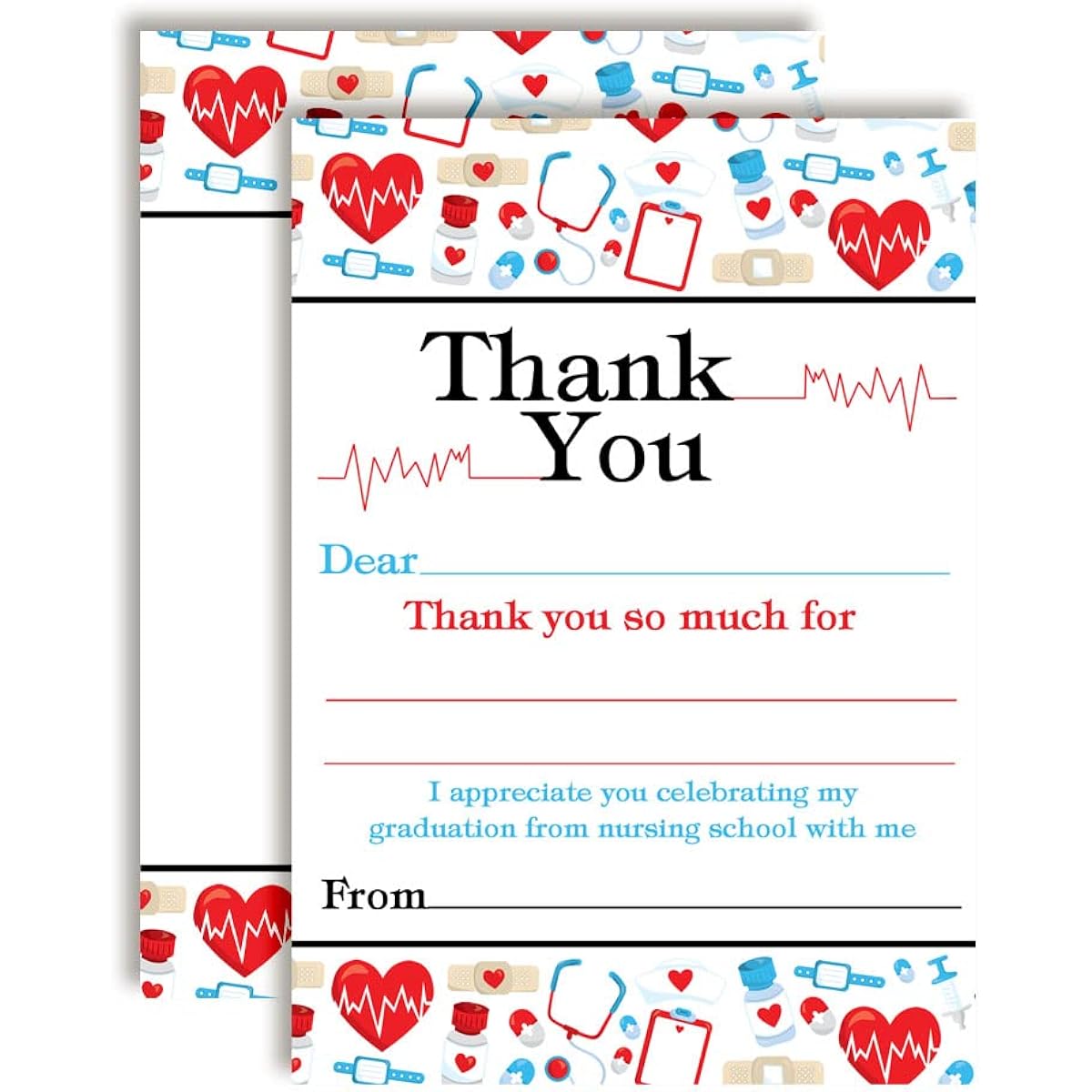 AmandaCreation Nursing School Graduation Theme Thank You Notes, 10 4 x 5.5 Inch Blank Cards with 10 White Envelopes