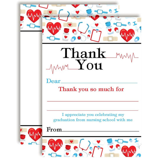 AmandaCreation Nursing School Graduation Theme Thank You Notes, 10 4 x 5.5 Inch Blank Cards with 10 White Envelopes