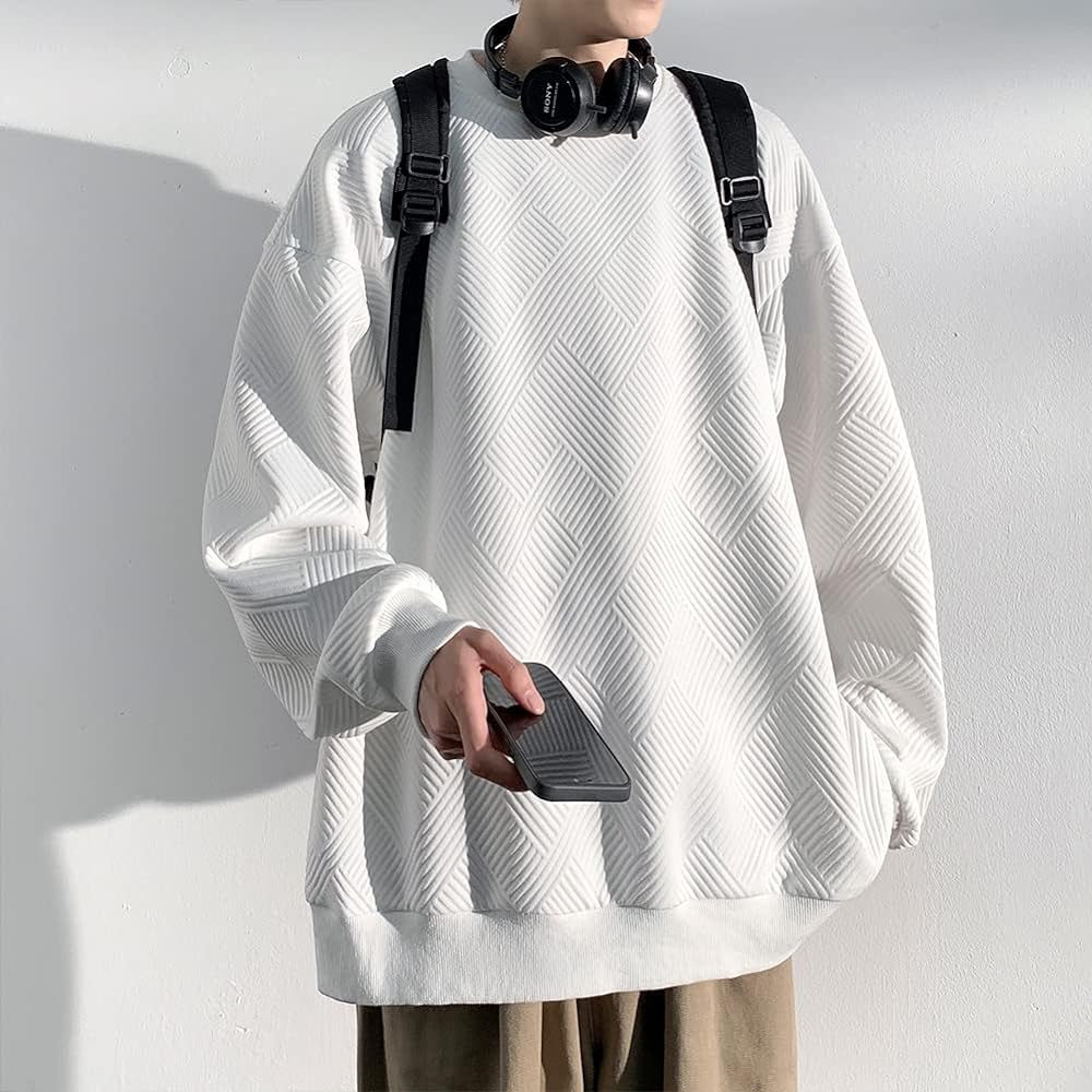 [Anzn] Sweatshirt, Men's Parka, Men's Autumn Clothing, Long Sleeve, Plain T-shirt, Cool, Large Size, Casual, Loose, Stylish, Leisure, Soft Top, Spring, Autumn, Winter Clothes