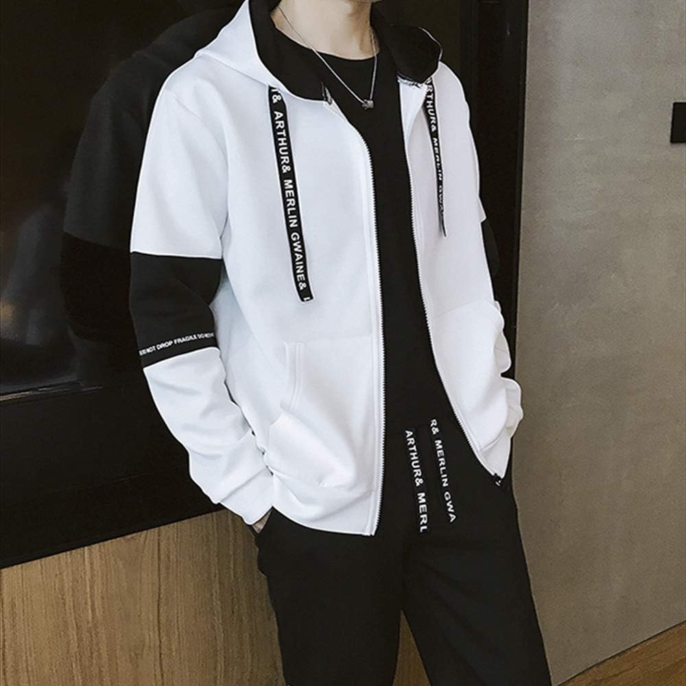 [foveitaa] Men's Jersey Top and Bottom Sweatshirt Top and Bottom Set, Large Size, Autumn Clothes, Spring Clothes, Loose, Cool, Zip Parka with Pocket, Hooded, Long Sleeve Jersey, Sportswear Setup