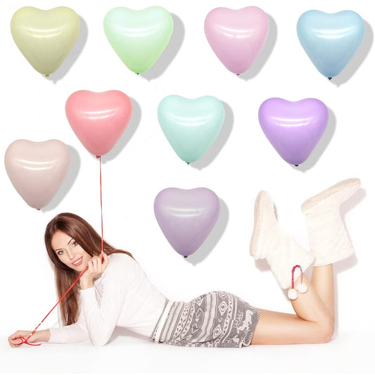 Antwhale 100 Balloons Assorted Colors 10 Inch Heart Macaron Multicolor Balloons, Bright Premium Quality Thick Latex Balloons Party Decoration Supplies (Heart Shape, Assorted Colors)