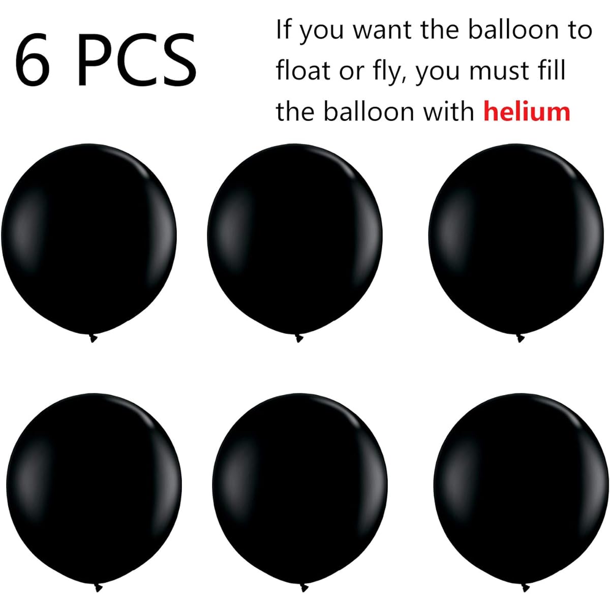 6pcs Black Balloons 36 Inch Giant Large Black Balloons Big Round Latex Black Balloons for Photography Birthday Wedding Party Bar Festival Event Carnival Decoration