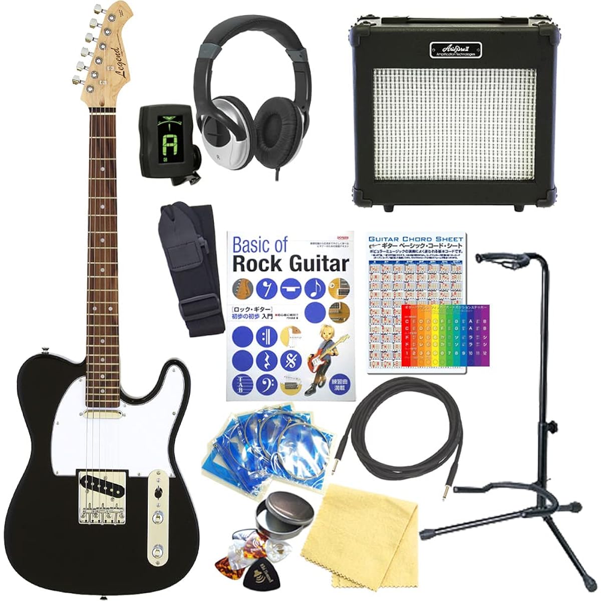Electric Guitar Beginner Set Telecaster Type 15-Piece Set Legend LTE-Z BK/R