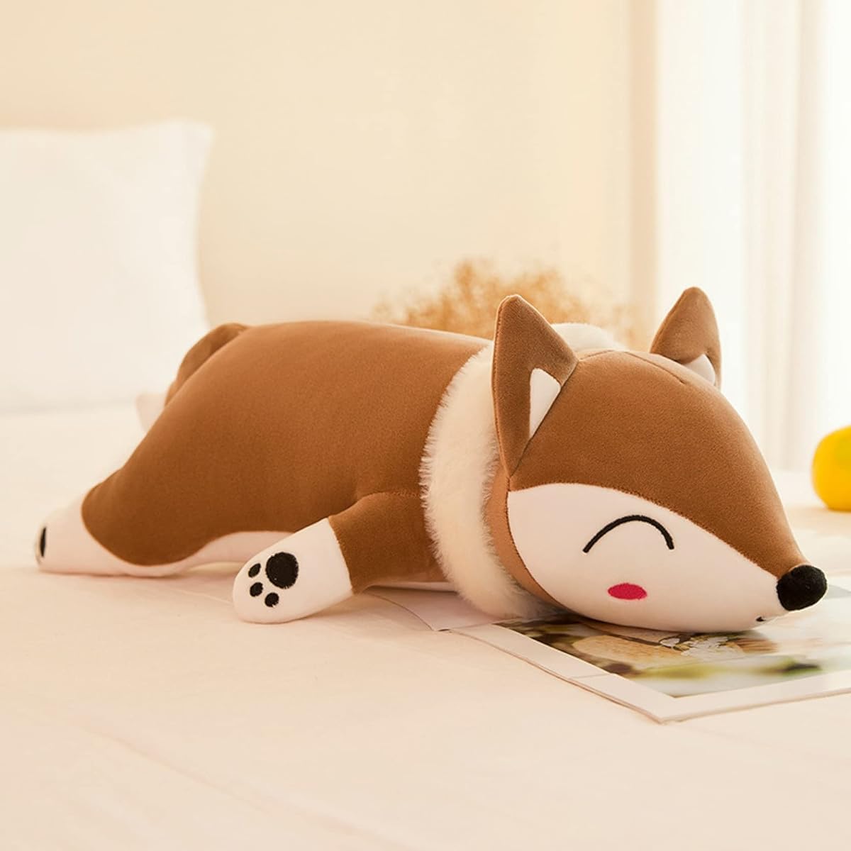 [FOQW] Plush fox body pillow cushion, realistic, cute, fluffy, soft, large, birthday, celebration, present, gift, interior, bedroom, for her, interior, toy, brown, gift, body pillow, 120cm, cushion, stuffed animal