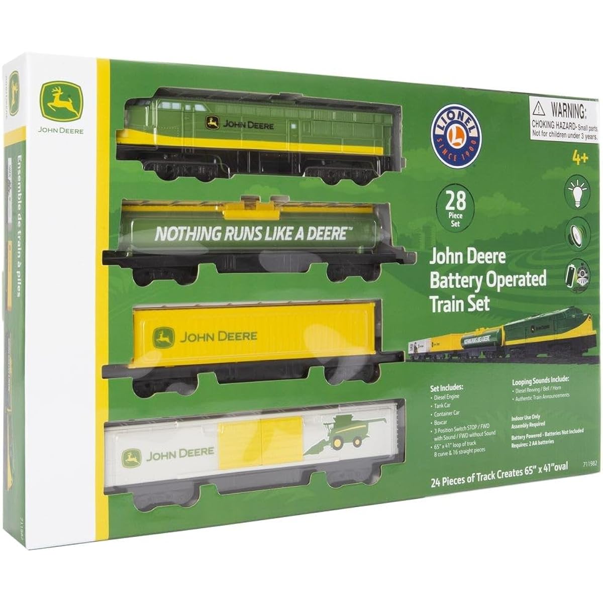 Lionel John Deere Miniature Ready-to-Play Set, Battery-Powered Model Train, Multicolor