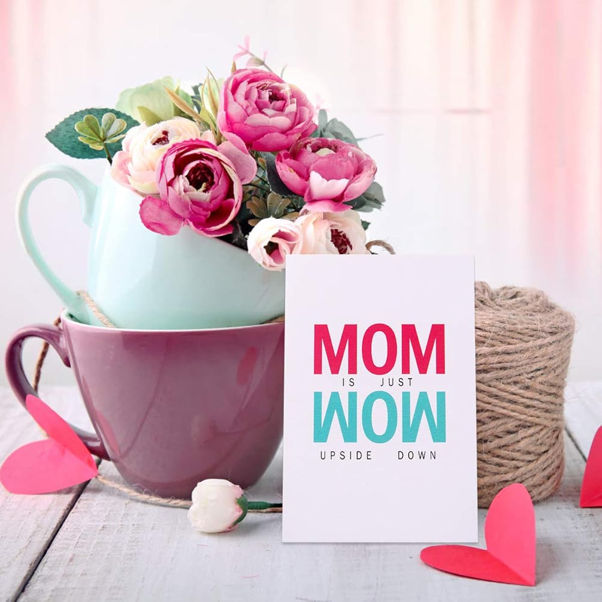 SICOHOME Mother's Day Card from Daughter 4" x 6" Mother's Day Card with Envelope Mom is Just Wow Upside Down