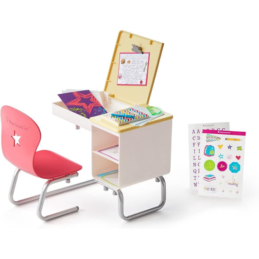 American Girl Truly Me 18" Doll Flip Top Desk Playset with Sheet, Notebook and Stickers for Ages 6 and Up