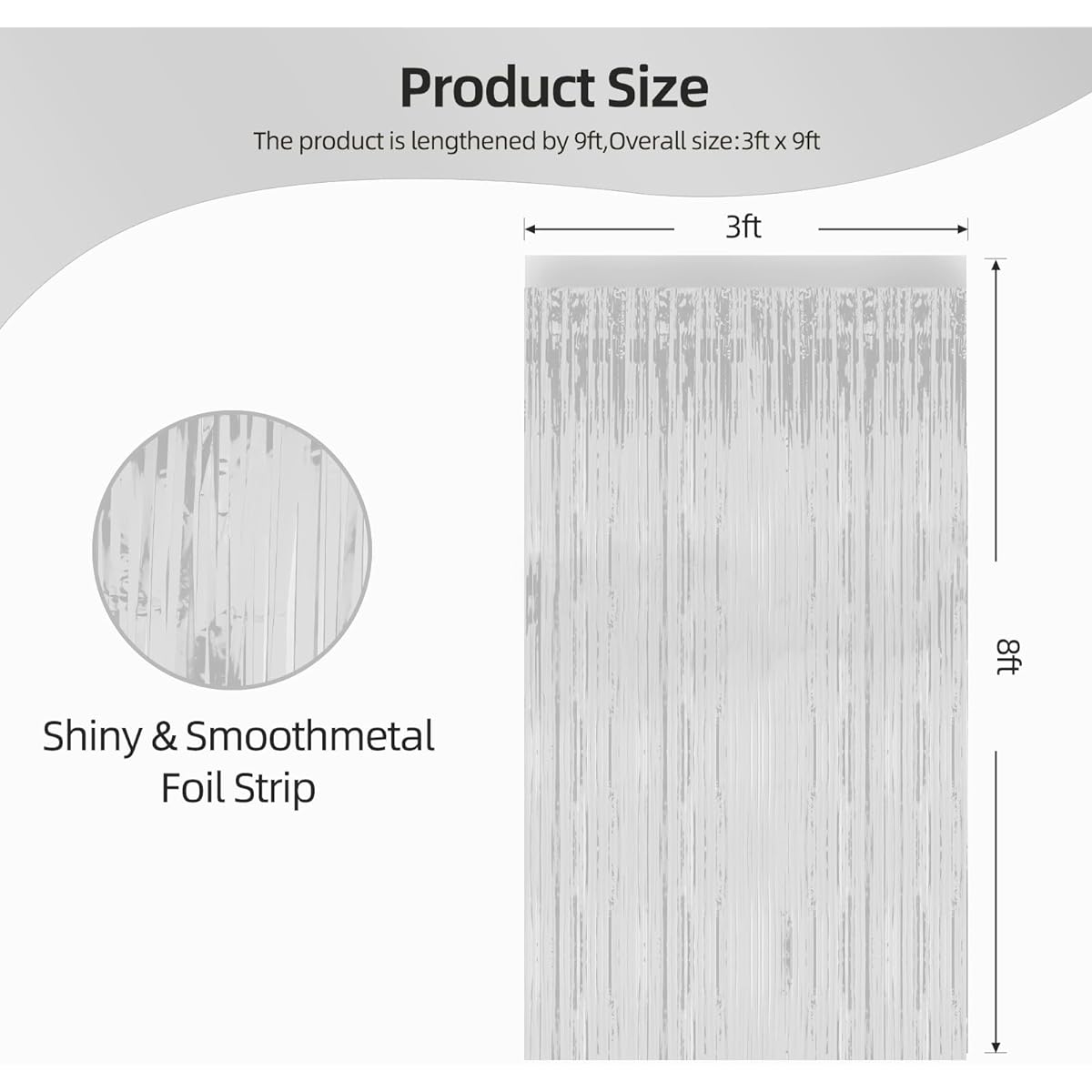 DecorWoo 3ft x 8ft Foil Fringe Backdrop Metallic Tinsel Foil Fringe Curtain Party Streamer Backdrop Baby Shower Birthday Holiday Celebration Party Decorations (White)