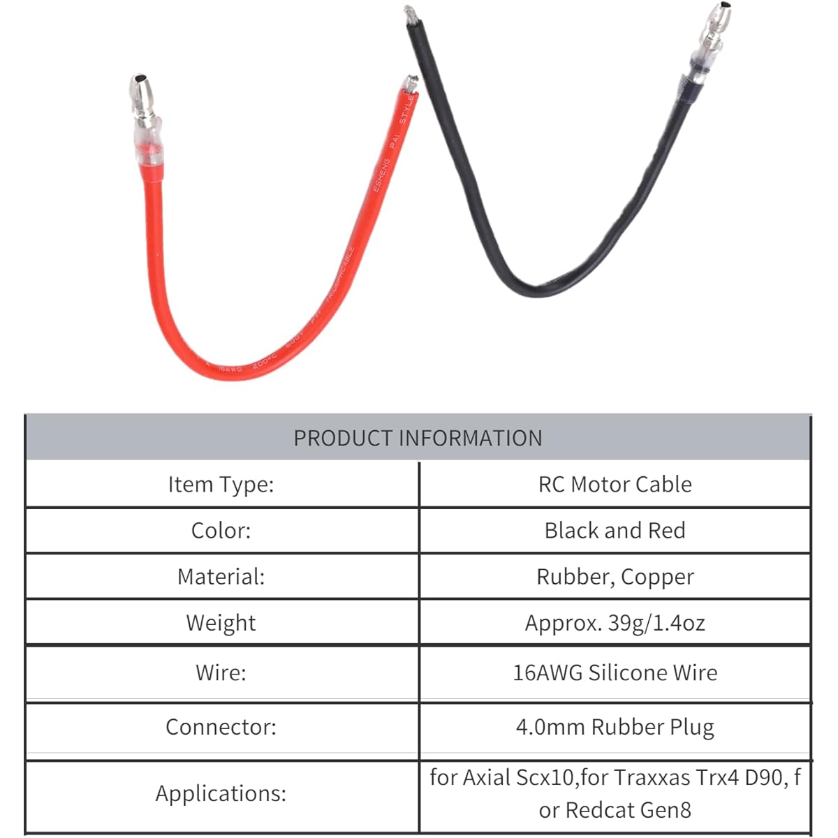 SPYMINNPOO 10pcs RC Motor Cable Soft and Reliable Bullet 4mm Rubber Plug Connector Extension Wire Cable for RC Brush Motor ESC Model Toy