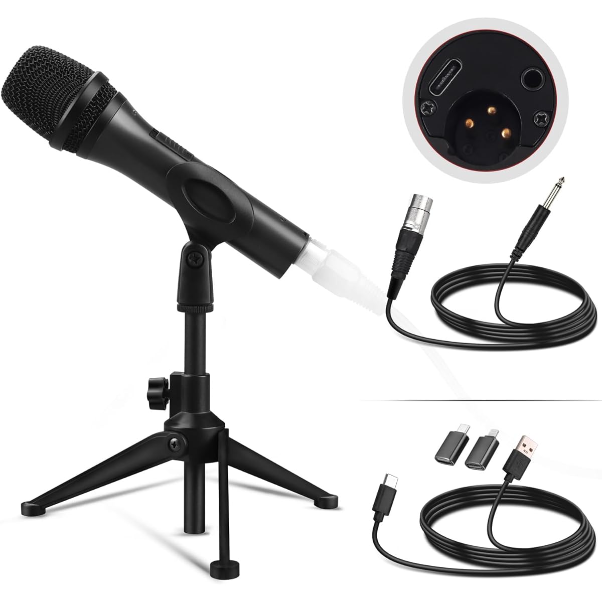 Froket DTR2100X USB/XLR Podcast Dynamic Wired Microphone Supercardioid Mic with Mic Clip & Tripod Connectable to PC/Phone Perfect for Vocal/Recording/Studio/Voiceover/Live Streaming/Party