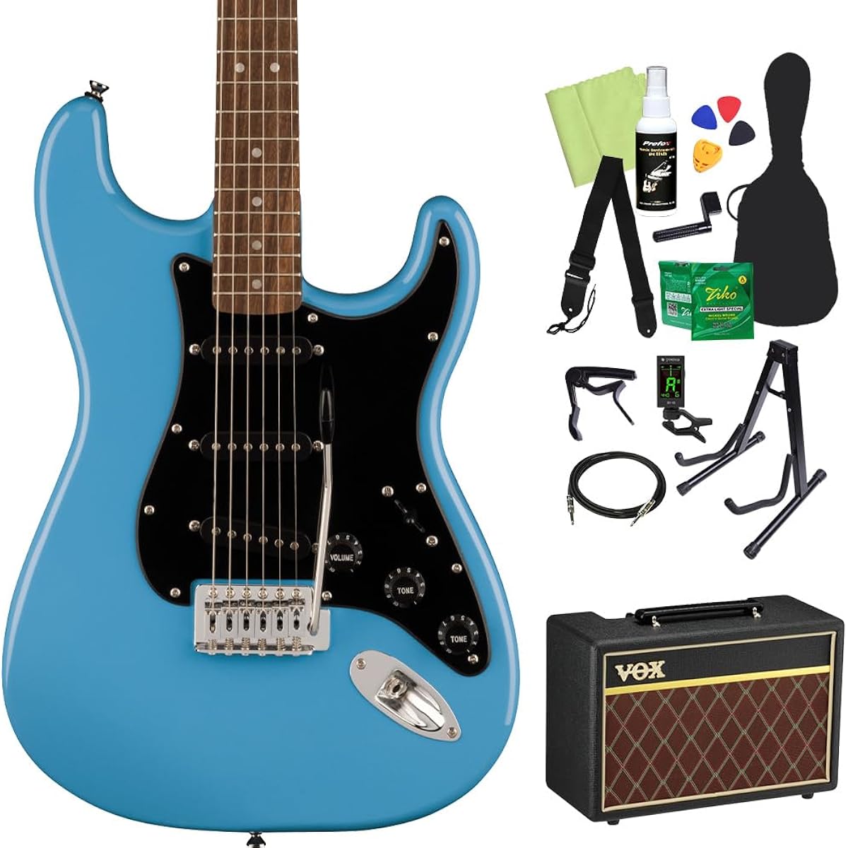 Squier SONIC STRATOCASTER Electric Guitar Beginner 14-piece Set (VOX Amplifier) CAB Stratocaster