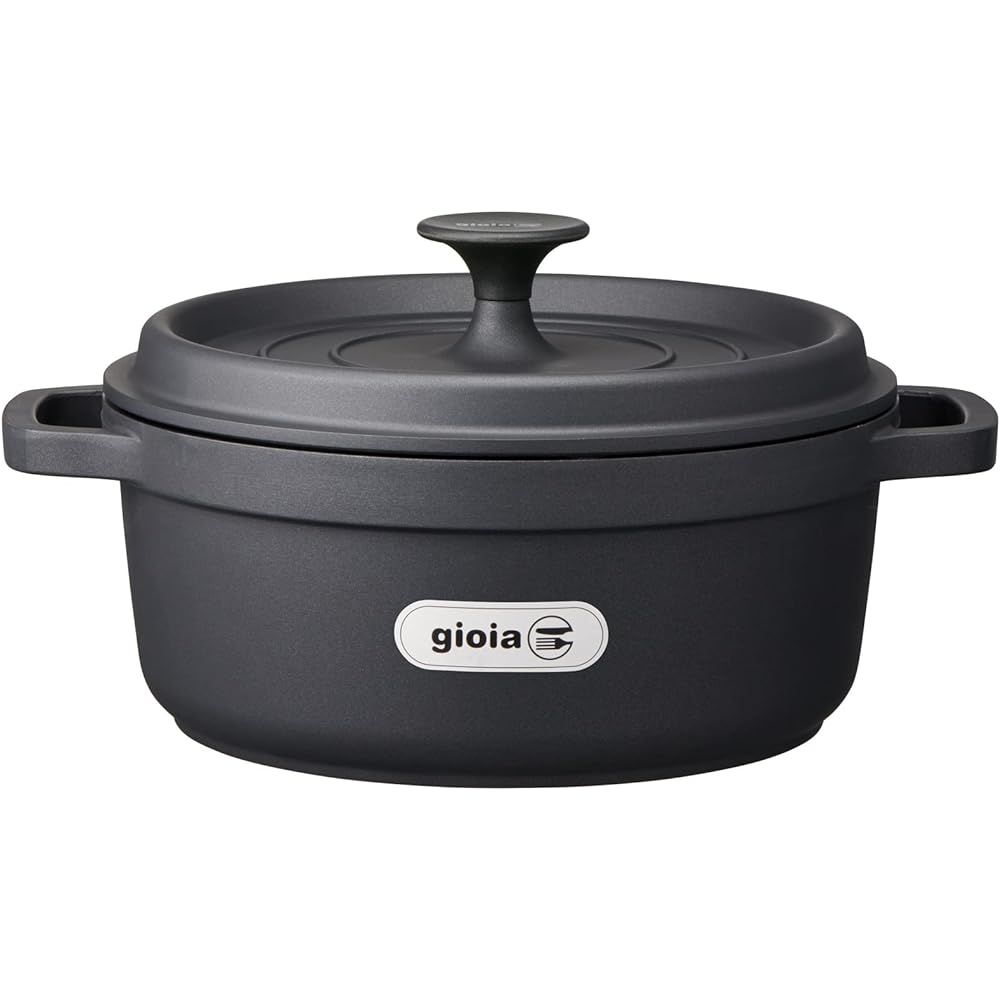 Mannen Gioia Casserole 24cm Double Handed Pot with Handle Cover Open/IH/Open Fire Compatible Lightweight Outdoor Fluorine Coated Black XC-24BK-H