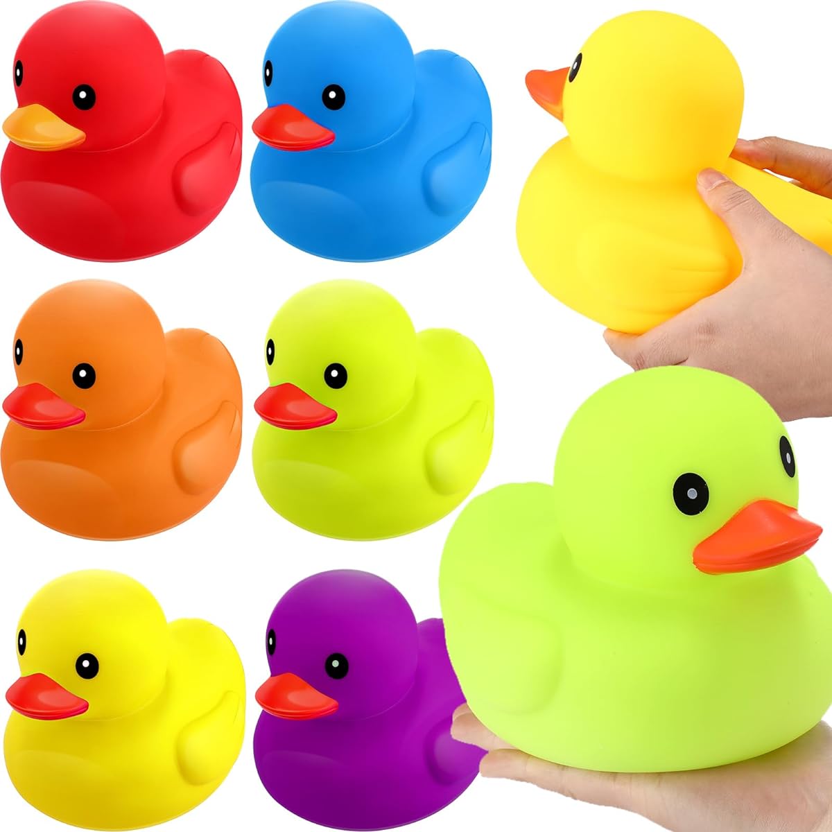 Leyndo Rubber Duck Bath Toys, 7.1" Jumbo Rubber Duck Set, Large Colorful Floating Ducks, Ducks Party Favors, Floating Squeaky Ducks on Water, Bathtub Toys, Summer Pool Baby Shower Party Supplies (24 Pieces)