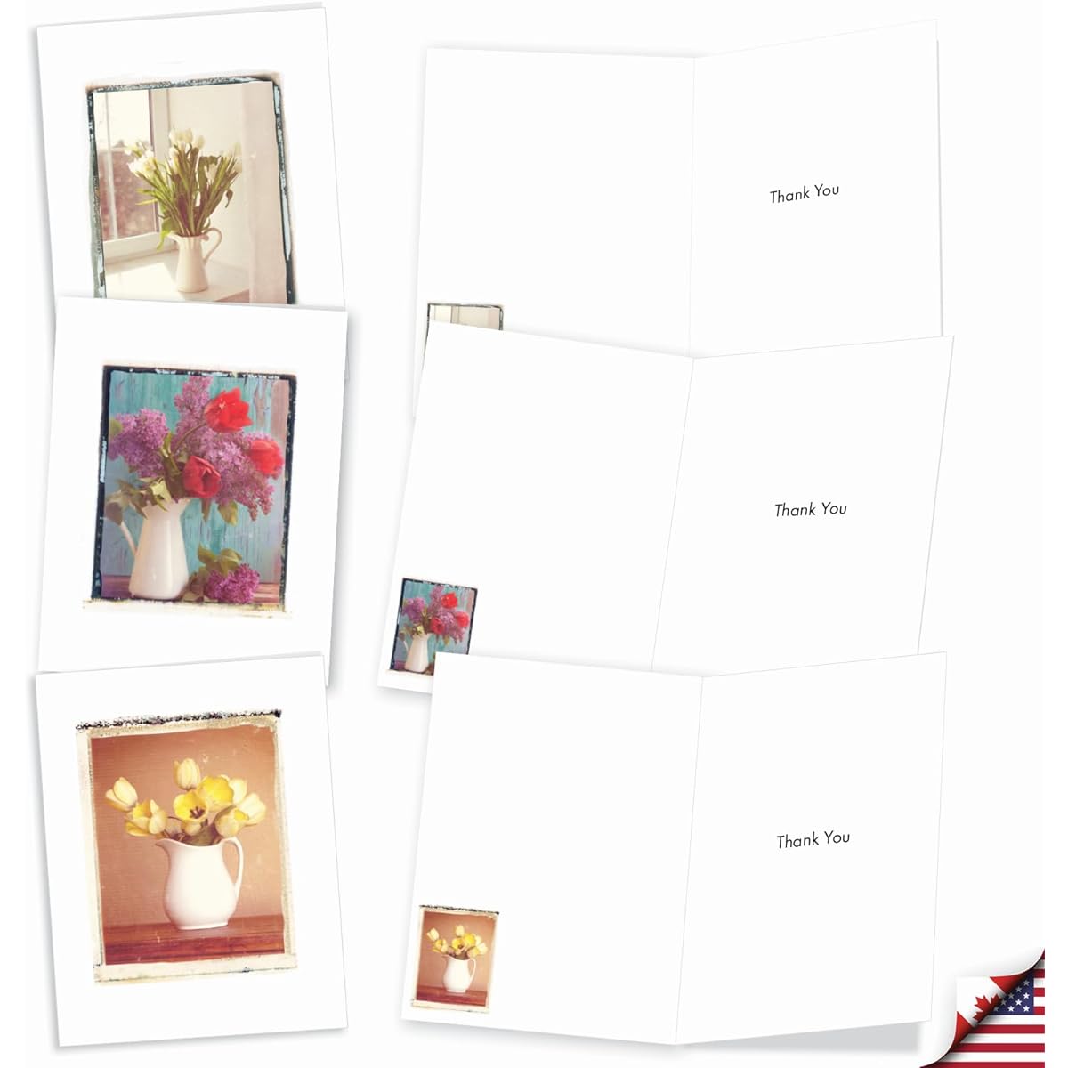 The Best Card Company - Box of 20 Thank You Cards (4 x 5.12 inches) - Assorted Stationery Set (10 Designs, 2 of Each) - Foto Florals AM9540TYG-B2x10
