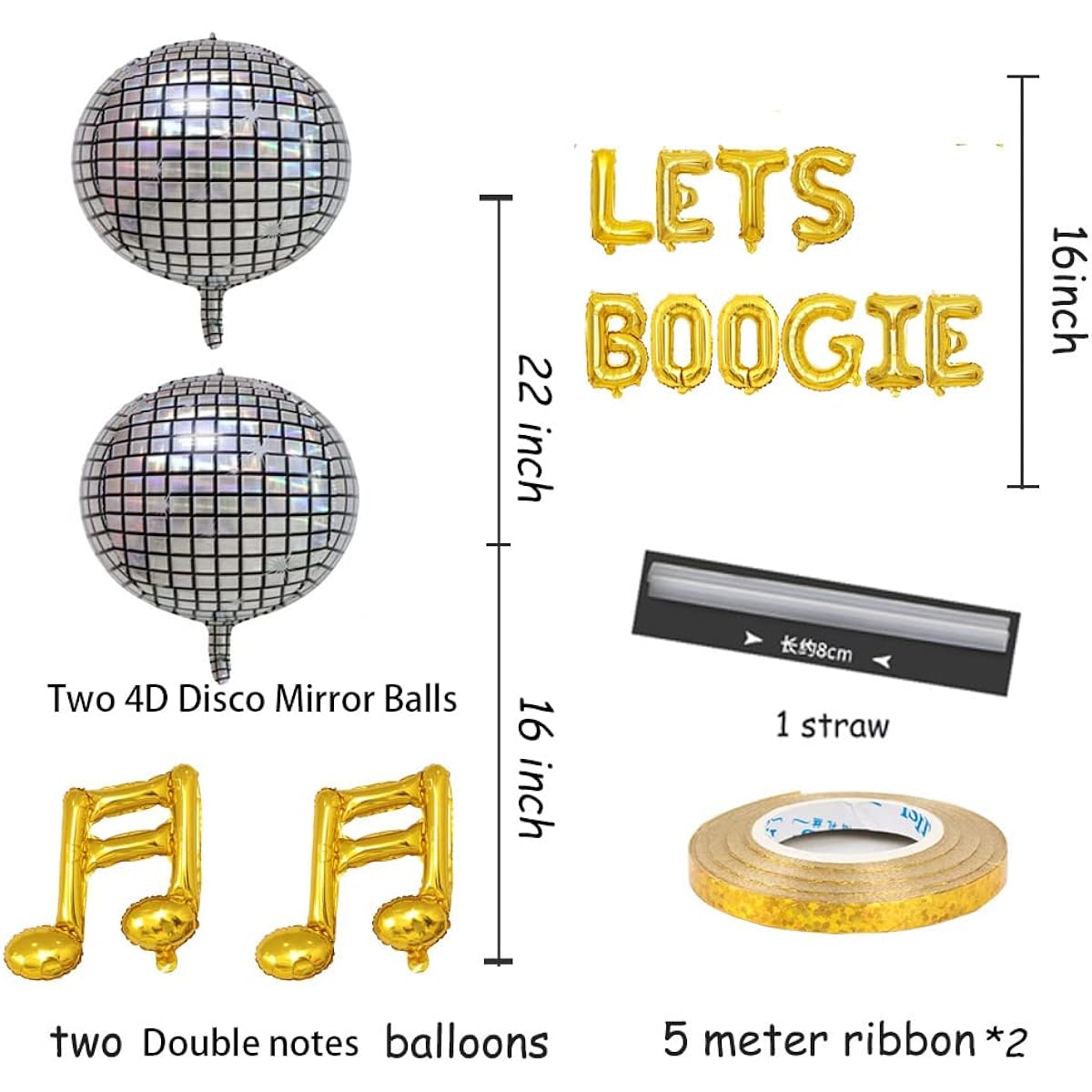 KUNGOON Let's Boogie Balloon for Disco Music Theme Party, Funny Riveting 4D Disco Balloons Music Note Balloons 70s 80s Disco Theme Birthday Party Supplies Kit