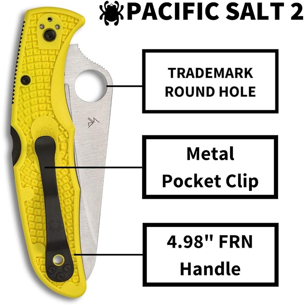 Spyderco Folding Knife Yellow Total Length: 221mm Pacific Salt 2 H-1 [Straight Blade] C91PYL2