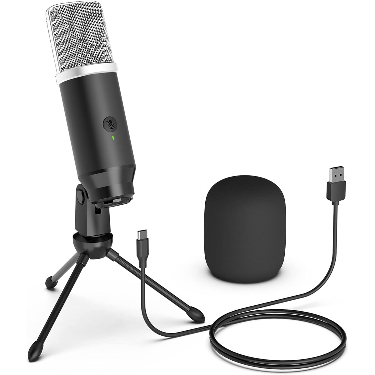 Lavales Condenser Microphone USB Microphone with Tripod for Streaming/Podcasting/Vocal/Recording/Gaming/Meeting/Computer Microphone, Silver