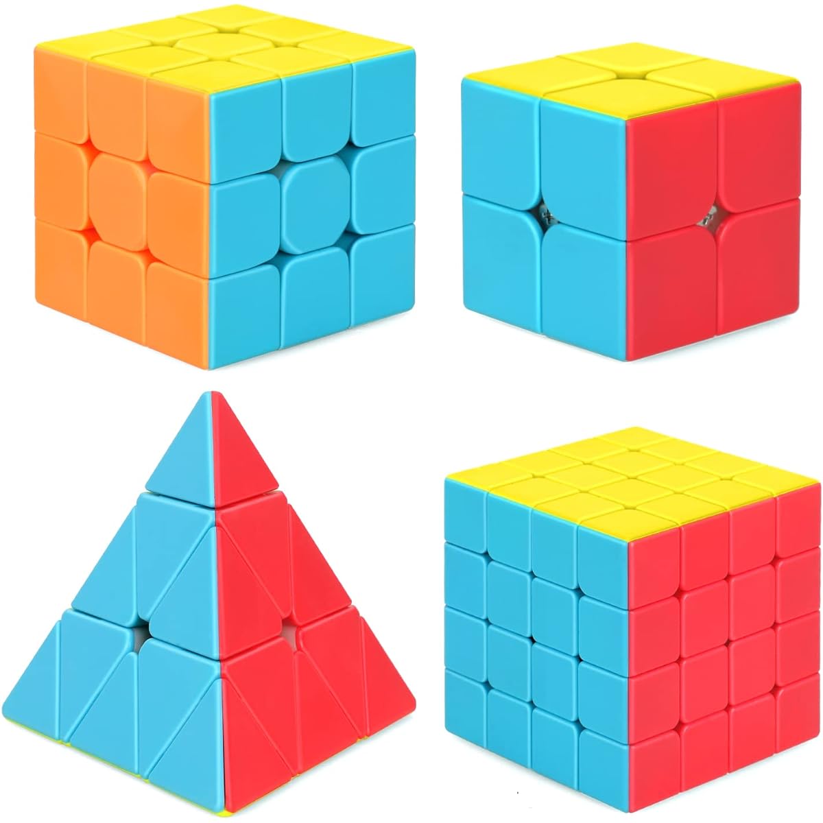 STEAM Life Speed Cube Set 4 Pack Magic Cube Speed Cube 3x3 2x2 Speed Cube 4x4 Speed Cube Pyramid Cube Smooth Puzzle Cube Magic Cube Collection for Kids & Adults