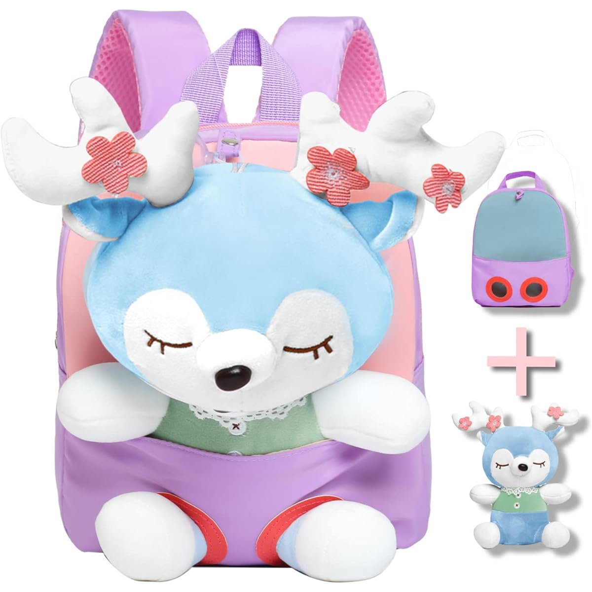 Cute Toddler Backpacks for Girls Christmas Gifts Mini Baby Girl Backpack Toddler Girl Toys for 2 3 4 5 6 Years Old Small Doll Stuffed Animal Kids Plush Backpack (Purple), Purple, Small, Detachable Plush Backpack