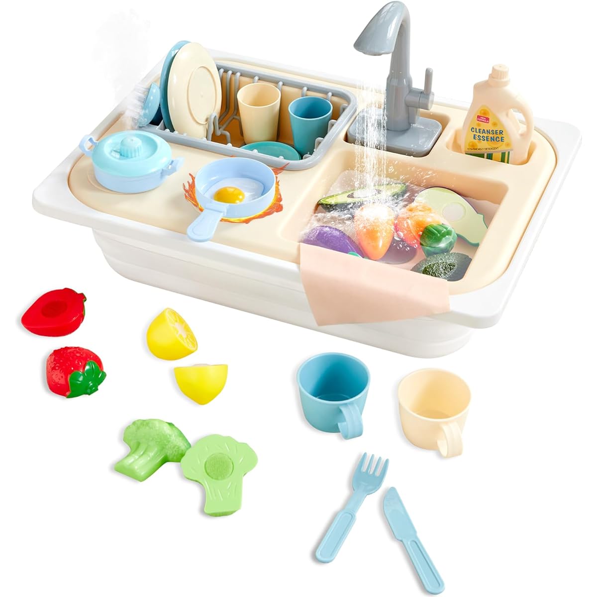 Beright Play Kitchen Sink Toy, Toddler Sink Toy with Upgraded Faucet Pretend Play Toy Running Water Perfect Match with Beright Sensory Table.