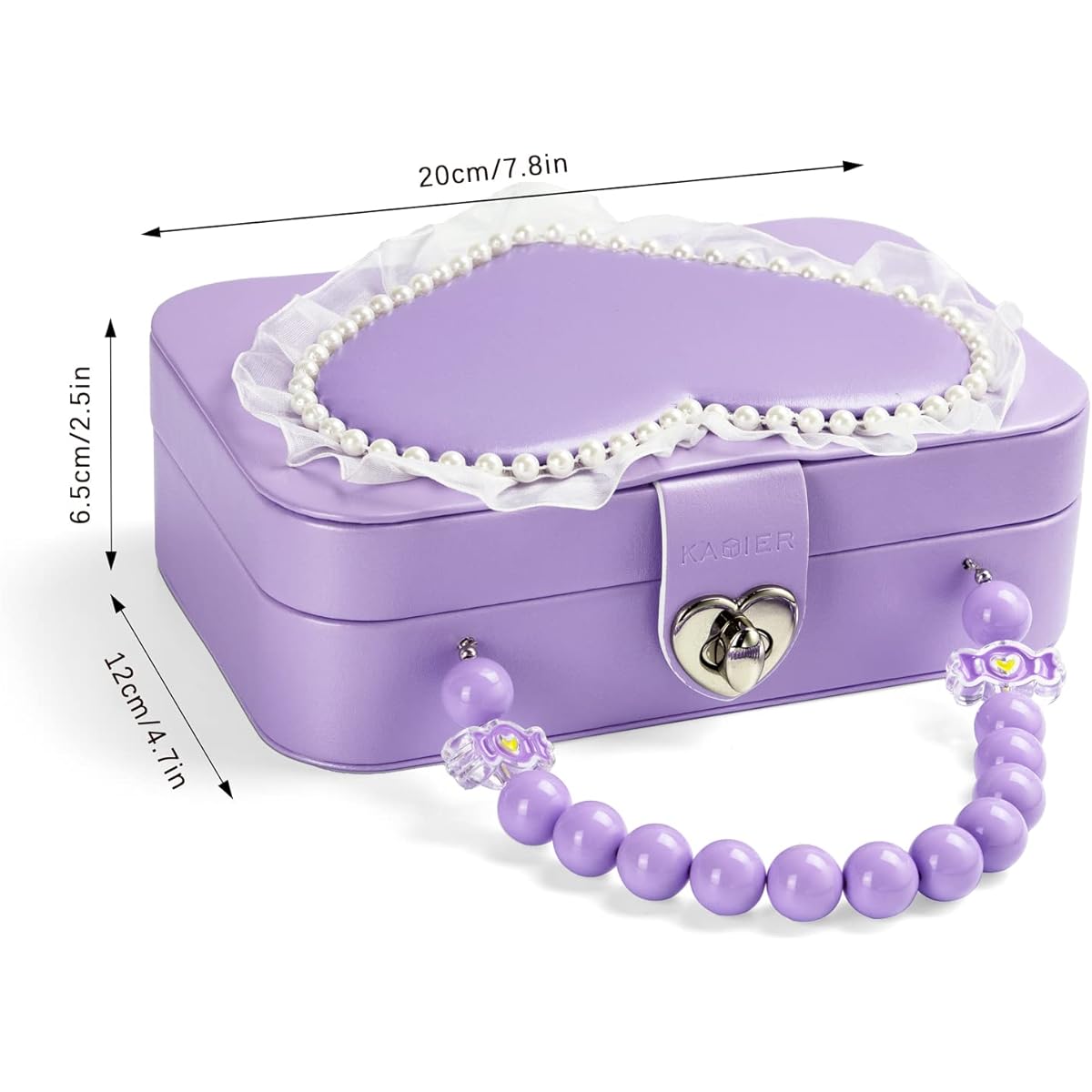 KAMIER Kids Jewelry Box for Girls Boys Cute Jewelry Organizer with Handle PU Leather Jewelry Box Case for Rings Earrings Necklaces (Purple Heart)