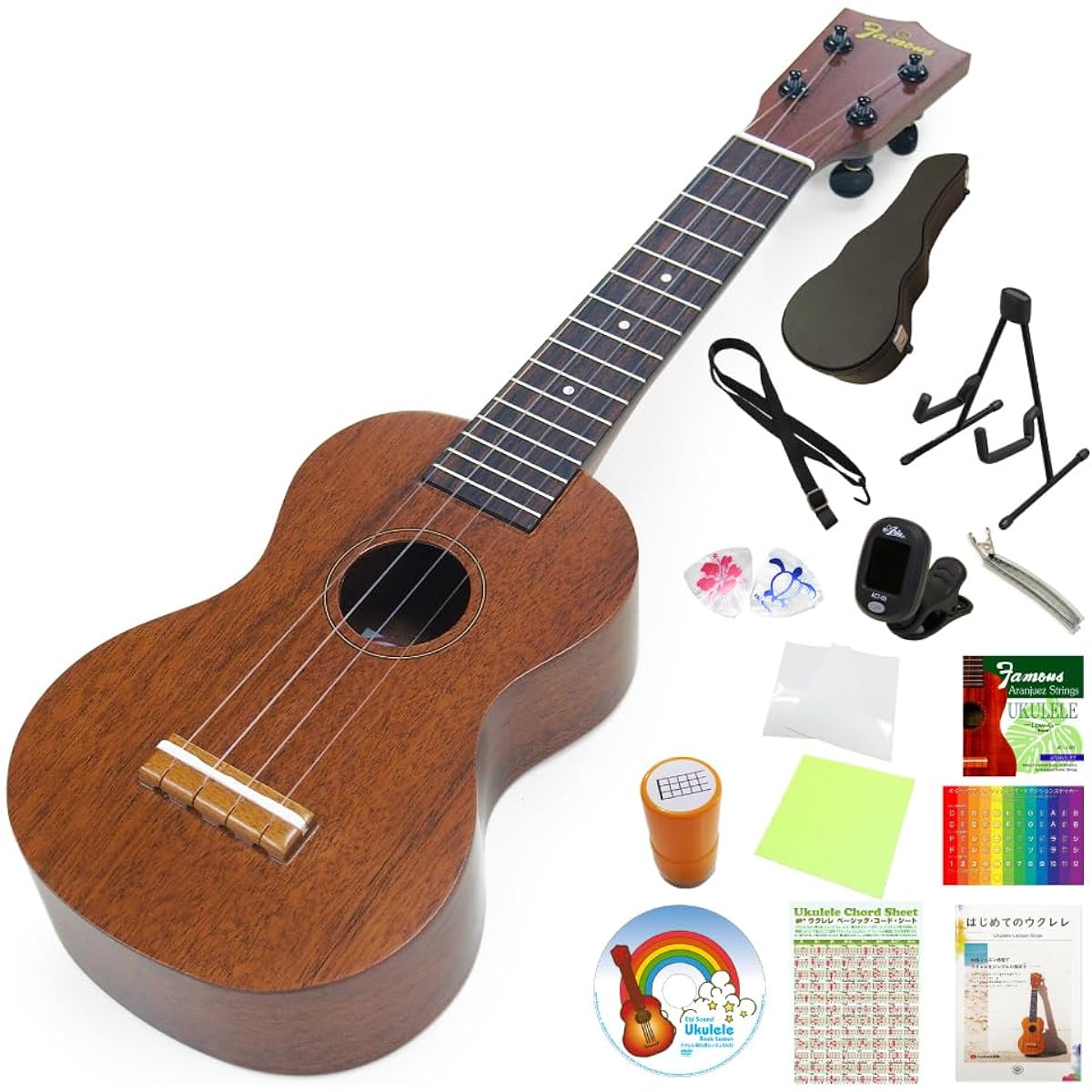 Famous FS-6CST Japanese-made ukulele, soprano, with hard case, high-grade 15-piece set, solid mahogany top (made in Japan) (u)