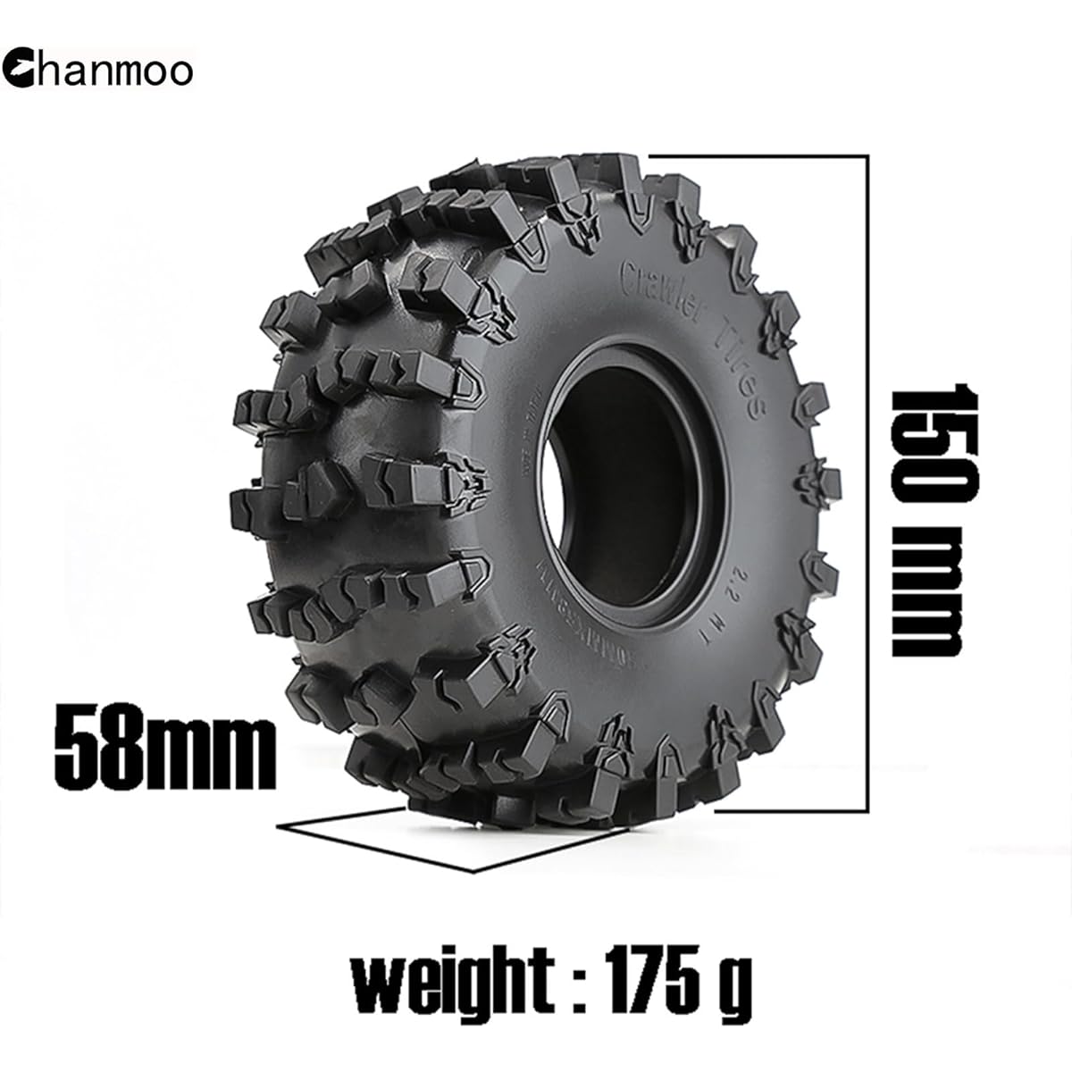 Chanmoo 2.2 RC Crawler Tires Soft Rubber Mud Snow Swapper Tires OD 150mm for 1/10 RC Rock Crawler Car Axial SCX10 90047 D90 TF2 Tamiya CC01 Traxxas TRX4 2.2" Beadlock Wheel Rim 4pcs